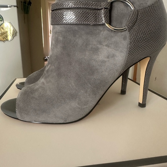 Gray Women's Peep-Toe Ankle Boots - Picture 2 of 7